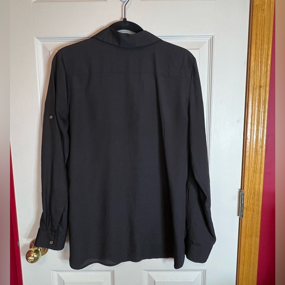 Calvin Klein Black Blouse Dress Shirt Long Sleeved EUC Gold Accent Buttons Sz M - Picture 6 of 11